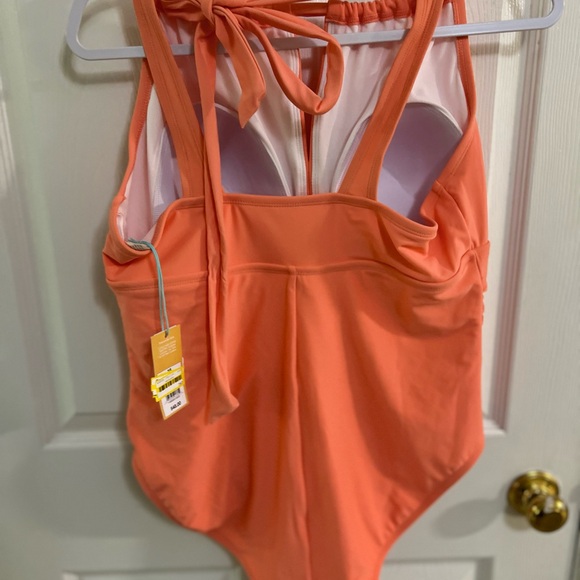🔵 Womens Tummy Control High Neck Halter One Piece Swimsuit Kona Sol NWT sz 16 - Picture 7 of 10